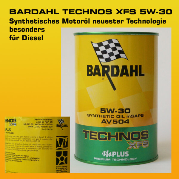 Paket L: BARDAHL TECHNOS C60 XFS Motor Oil 5W-30 AV504 (VW 504.00-507.00) - 8x1 Dose